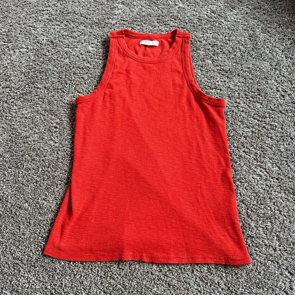 Madewell Womens S Red Orange High Neck Sleeveless Tank Top Cotton Modal Stretch